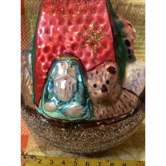 Vintage Art Glass Noah's Ark Hand Painted Christmas Tree Ornament Marked Poland - Picture 2 of 12